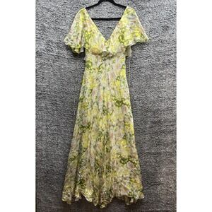 ISOLDA Green Mariana Floral Print Maxi‎ Ruffle Sleeveless V-Neck Dress Size 38